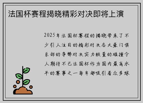 法国杯赛程揭晓精彩对决即将上演